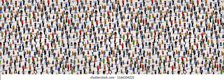 Large group of people. Crowd seamless background. Vector illustration