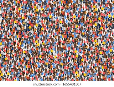 Large group of people crowded on white background. Vector illustration.