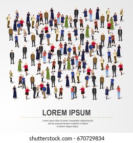 Large group of people crowded on white background. Vector illustration.