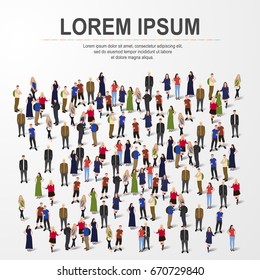 Large group of people crowded on white background. Vector illustration.