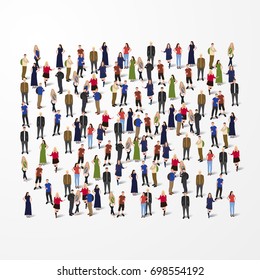 Large group of people crowded on white background. Vector illustration.