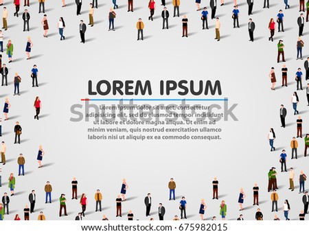 Large group of people crowded on white background. Vector illustration.