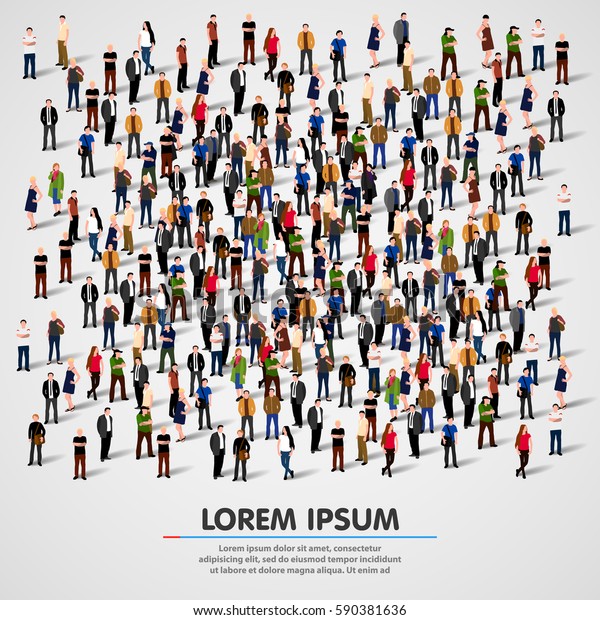 Large group of people crowded on white\
background. Vector\
illustration.