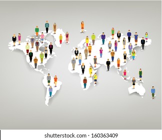 a large group of people from different country standing on map vector icon design