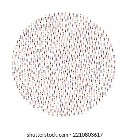 Large group of people different silhouette crowded together in circle shape isolated on white background. Vector illustration