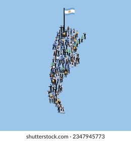 Large group of people in form of Argentina map isometric 3d vector concept for banner, website, illustration, landing page, flyer, etc