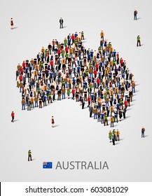 Large group of people in form of Australia map. Background for presentation. Vector illustration