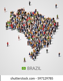 Large group of people in form of Brazil map. Background for presentation. Vector illustration