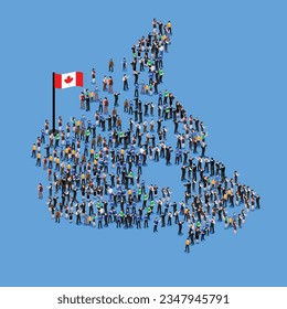 Large group of people in form of Canada map isometric 3d vector concept for banner, website, illustration, landing page, flyer, etc