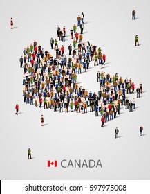 Large group of people in form of Canada map. Background for presentation. Vector illustration