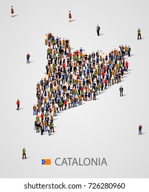 Large group of people in form of Catalonia map. Population of catalonia or demographics template. Referendum concept. Vector illustration