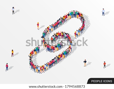 Large group of people in the form of a chain link. Vector illustration