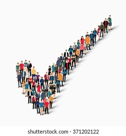 A large group of people in the form of checkmark . Vector illustration.