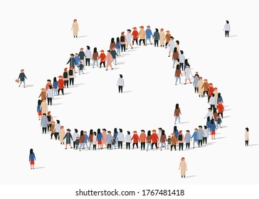 Large group of people in the form of cloud. Vector illustration.