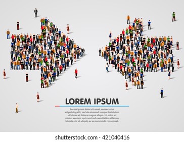 Large group of people in the form of convergent arrows. Vector illustration.