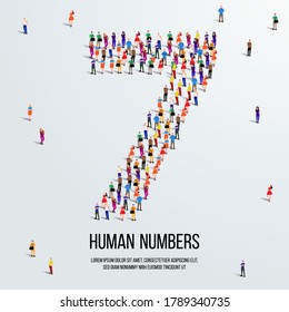 large group of people form to create number 7 or seven. people font or number. vector illustration of number 7.