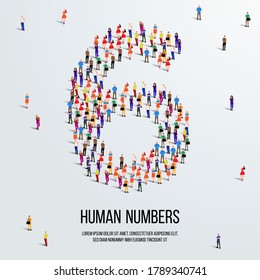 large group of people form to create number 6 or six. people font or number. vector illustration of number 6.