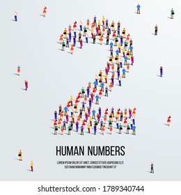 large group of people form to create number 2 or two. people font or number. vector illustration of number 2.