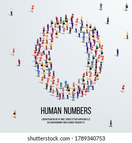 large group of people form to create number 0 or zero. people font or number. vector illustration of number 0.