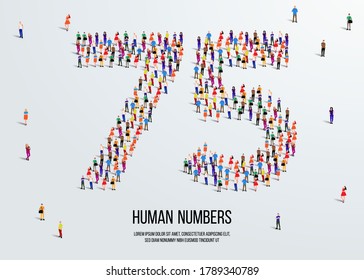 large group of people form to create number 75 or seventy five. people font or number. vector illustration of number 75.