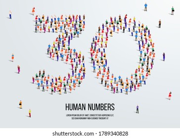 large group of people form to create number 30 or thirty. people font or number. vector illustration of number 30.