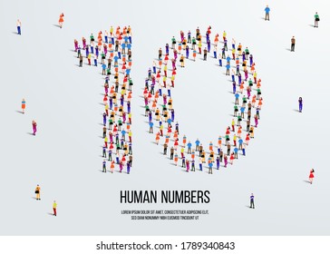 large group of people form to create number 10 or ten. people font or number. vector illustration of number 10.