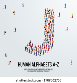 large group of people form to create capital letter J. clean vector people alphabet or people font. letter or alphabet J.