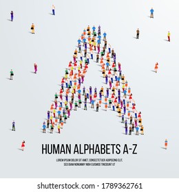 large group of people form to create capital letter A. clean vector people alphabet or people font. letter or alphabet A.