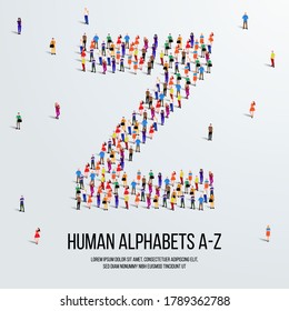 large group of people form to create capital letter Z. clean vector people alphabet or people font. letter or alphabet Z.