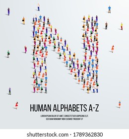 large group of people form to create capital letter N. clean vector people alphabet or people font. letter or alphabet N.