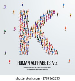 large group of people form to create capital letter K. clean vector people alphabet or people font. letter or alphabet K.