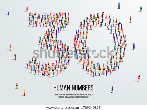 large group of\
people form to create number 30 or thirty. people font or number.\
vector illustration of number\
30.