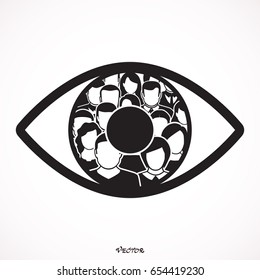 Large group of people in the form of the eye. White background.