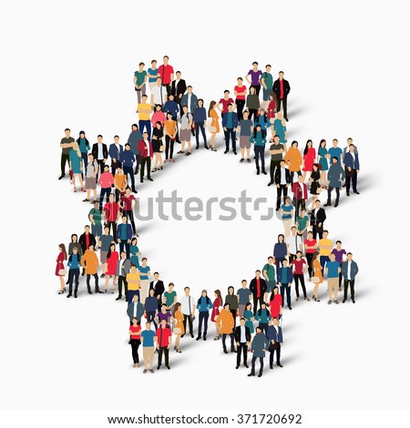 A large group of people in the form of gear . Vector illustration.