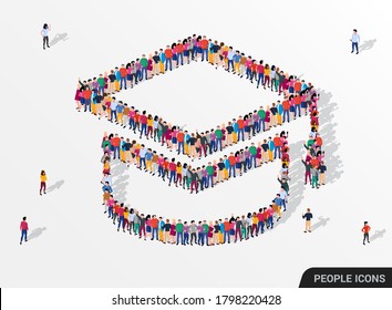 Large group of people in the form of graduate cap. Education concept. Vector illustration