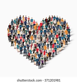 A Large Group Of People In The Form Of Heart , Love . Vector Illustration.