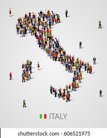 Large group of people in form of Italy map with infographics elements. Italy map. Background for presentation. Vector illustration