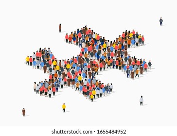 Large group of people in the form jigsaw puzzle. Partnership concept. Vector illustration.