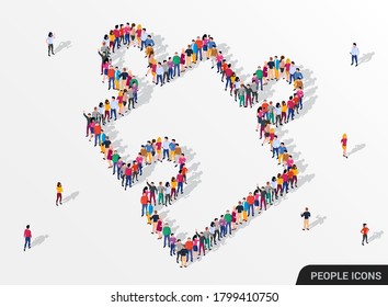Large group of people in the form jigsaw puzzle. Partnership concept. Vector illustration.