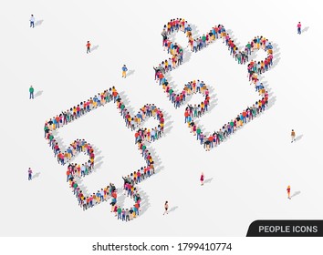 Large group of people in the form jigsaw puzzle. Partnership concept. Vector illustration.