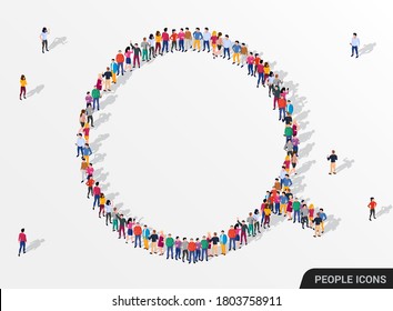 A large group of people in the form of magnifying glass. People search and employee concept. Vector illustration