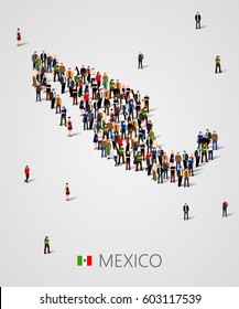 Large group of people in form of Mexico map. Background for presentation. Vector illustration