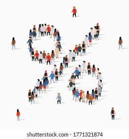 Large group of People in form of percent sign. Banking or sale concept. Business people. Vector illustration
