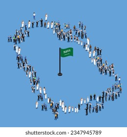 Large group of people in form of Saudi Arabia map isometric 3d vector concept for banner, website, illustration, landing page, flyer, etc