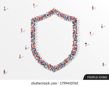 Large group of People in form of shield. Protection and safety concept. Web guarding.