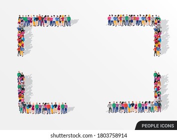 A large group of people in the form of square frame. Vector illustration