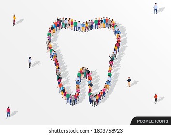 A large group of people in the form of tooth. Dental health concept. Vector illustration