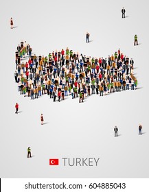 Large group of people in form of Turkey map. Background for presentation. Vector illustration