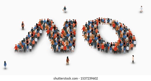 Large group of people in form of word No. Protest concept. Vector illustration 