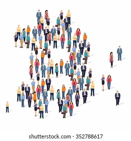 Large group of people forming the bitcoin sign. Vector illustration